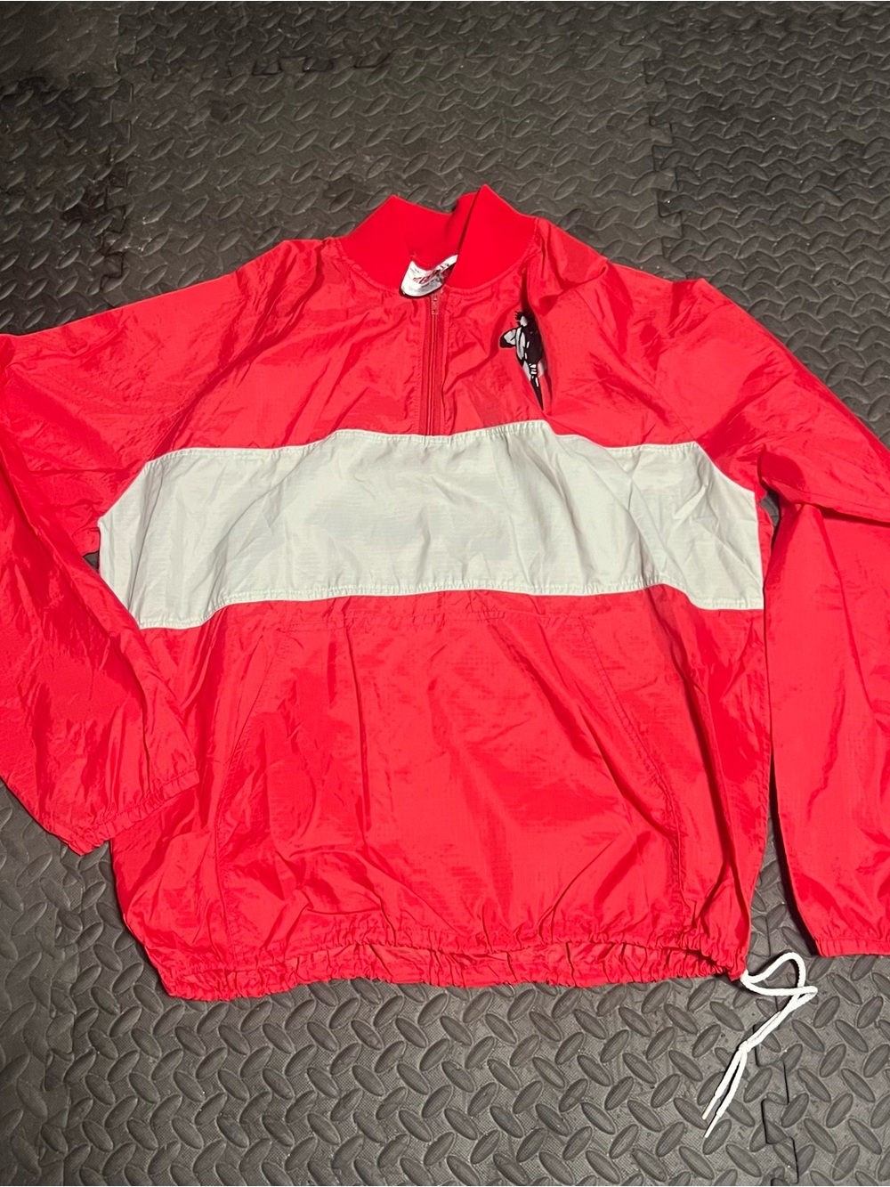 Vintage Red and White Windbreaker Pullover Jacket by